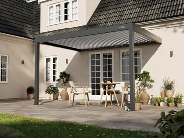 PERGOLUX Sundream S2 Pergola PERGOLUX Anthrazit Pergola mit weißem Lamellendach 3x4m Wandmontage